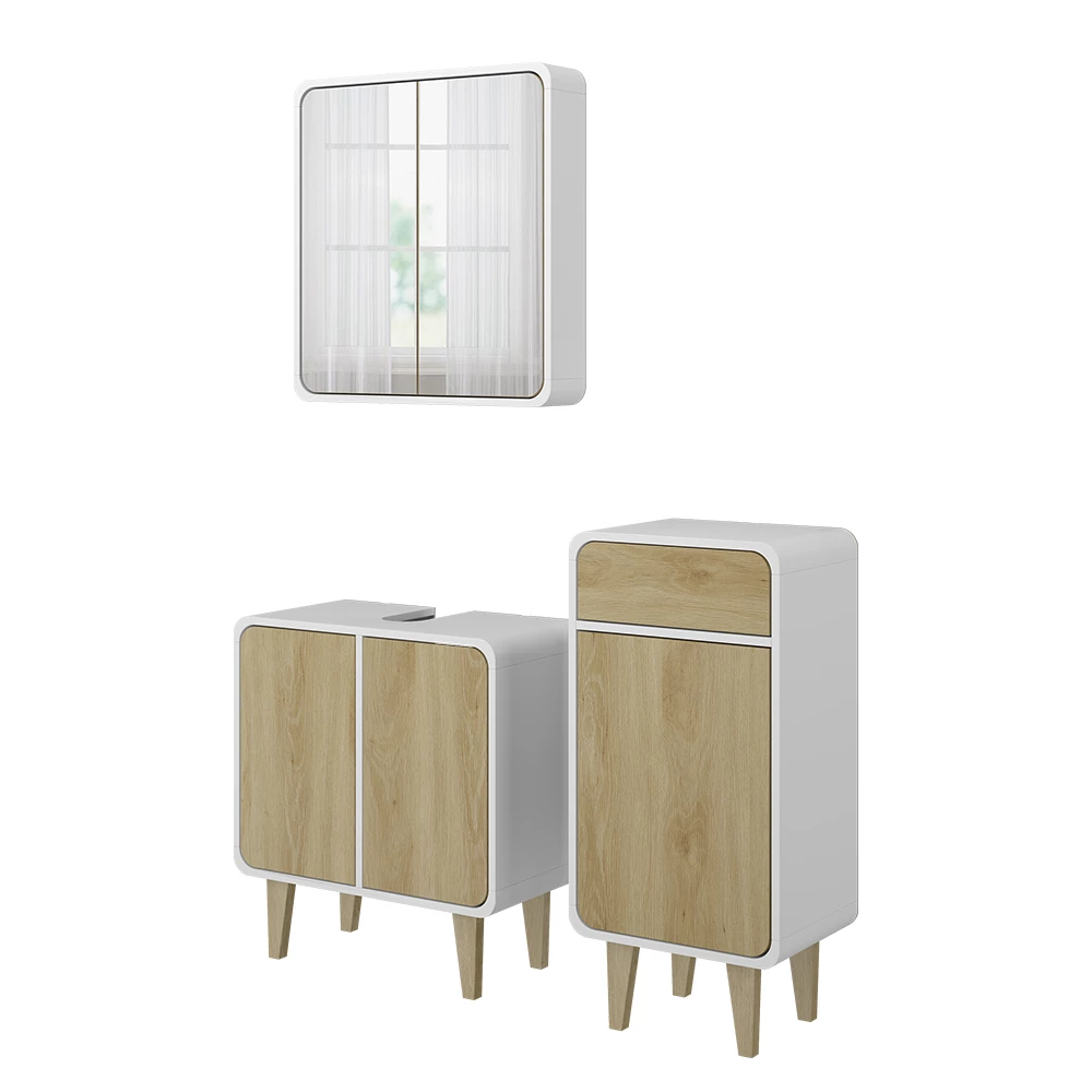 Badmöbel-Set Arla Weiß/Eiche 3 Teile, mit Midischrank Vicco