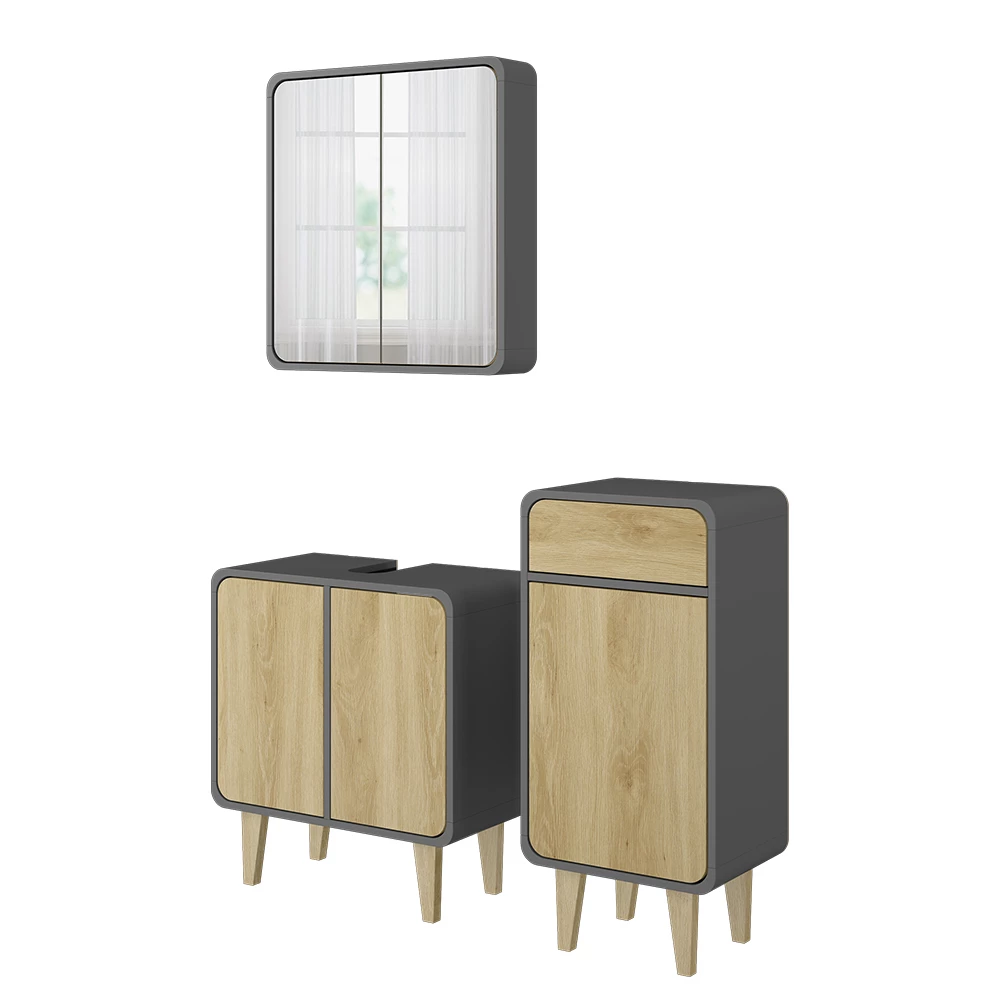Badmöbel-Set Arla Anthrazit/Eiche 3 Teile, mit Midischrank Vicco