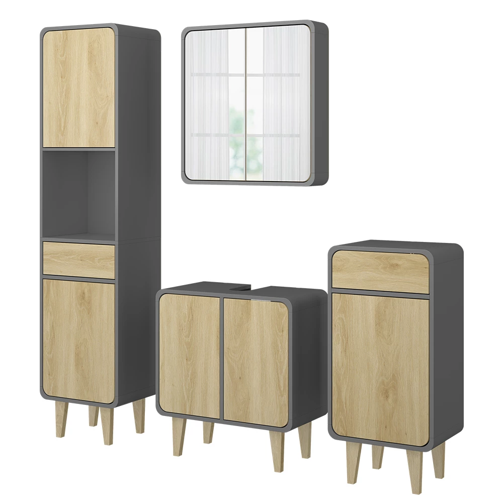 Badmöbel-Set Arla Anthrazit/Eiche 4 Teile Vicco
