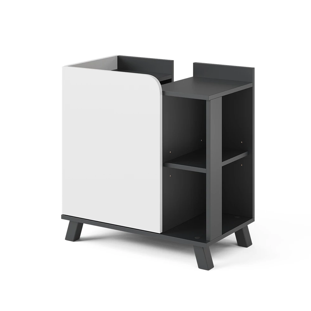 Waschbeckenunterschrank Karen Anthrazit/Weiß 60 x 65 cm mit Tür und offenen Fächern Vicco