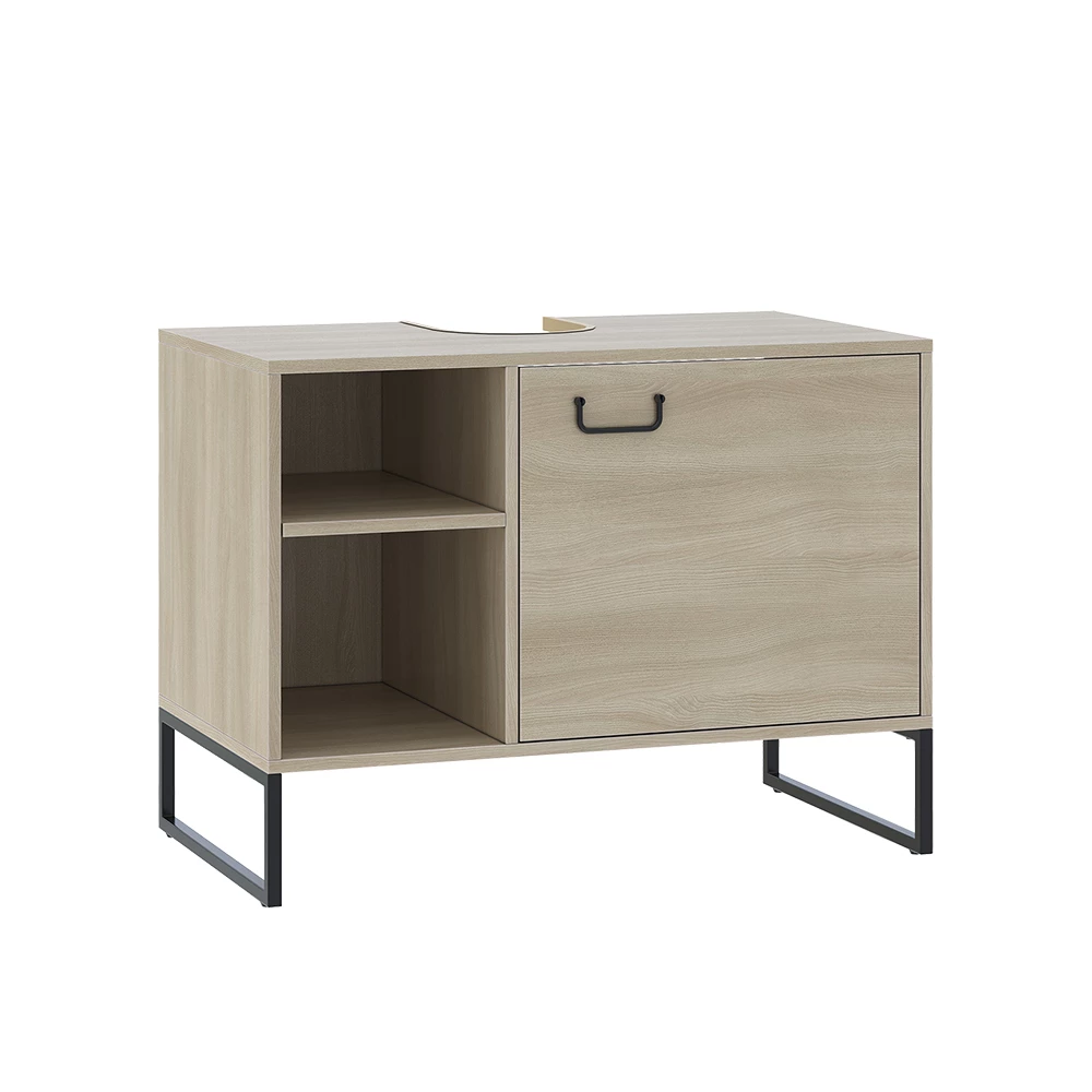 Waschbeckenunterschrank Vionna Eiche/Schwarz 80 x 60 cm mit 2 offenen Fächern Vicco