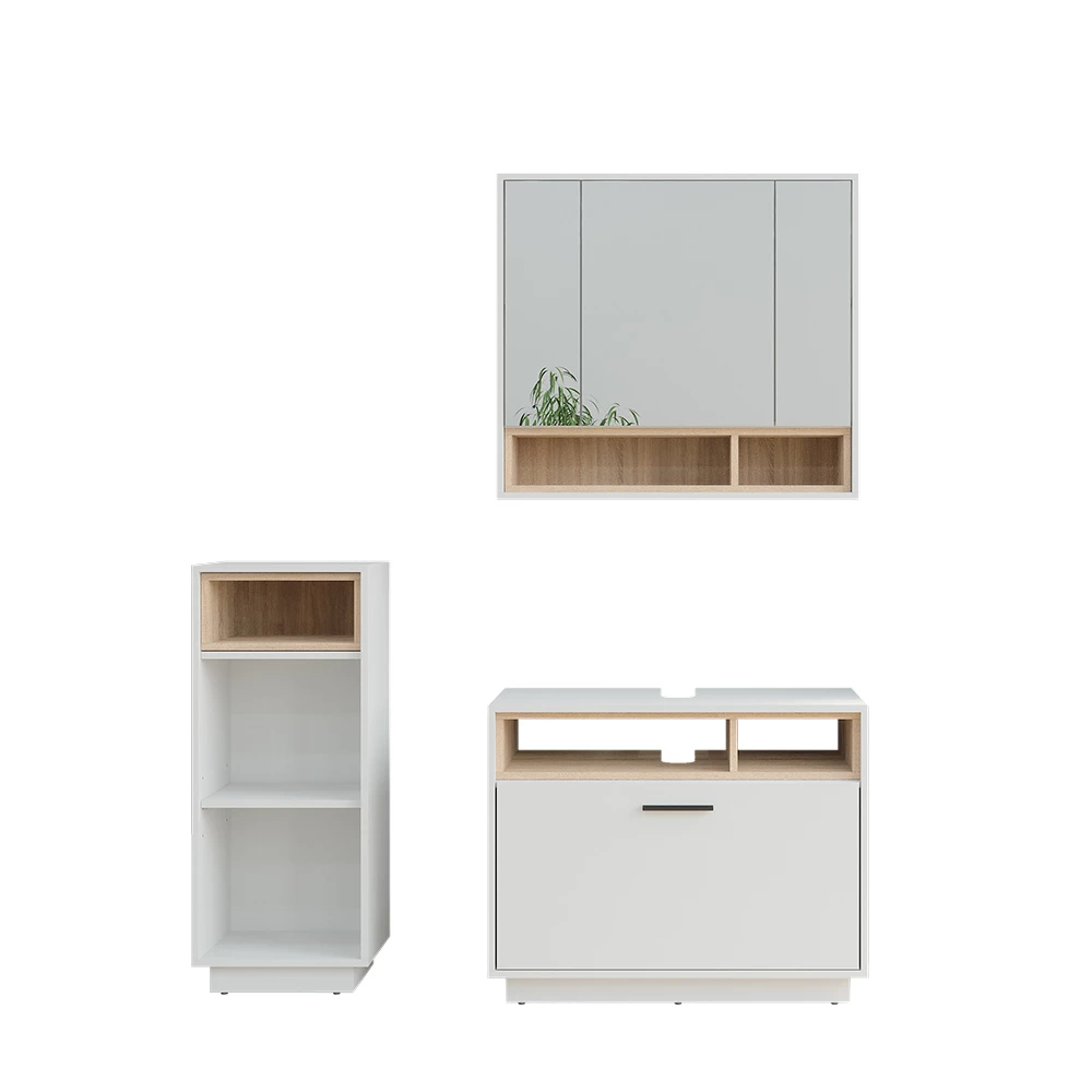 Badmöbel-Set Beatrice Weiß/Sonoma 3 Teile mit Midischrank Vicco