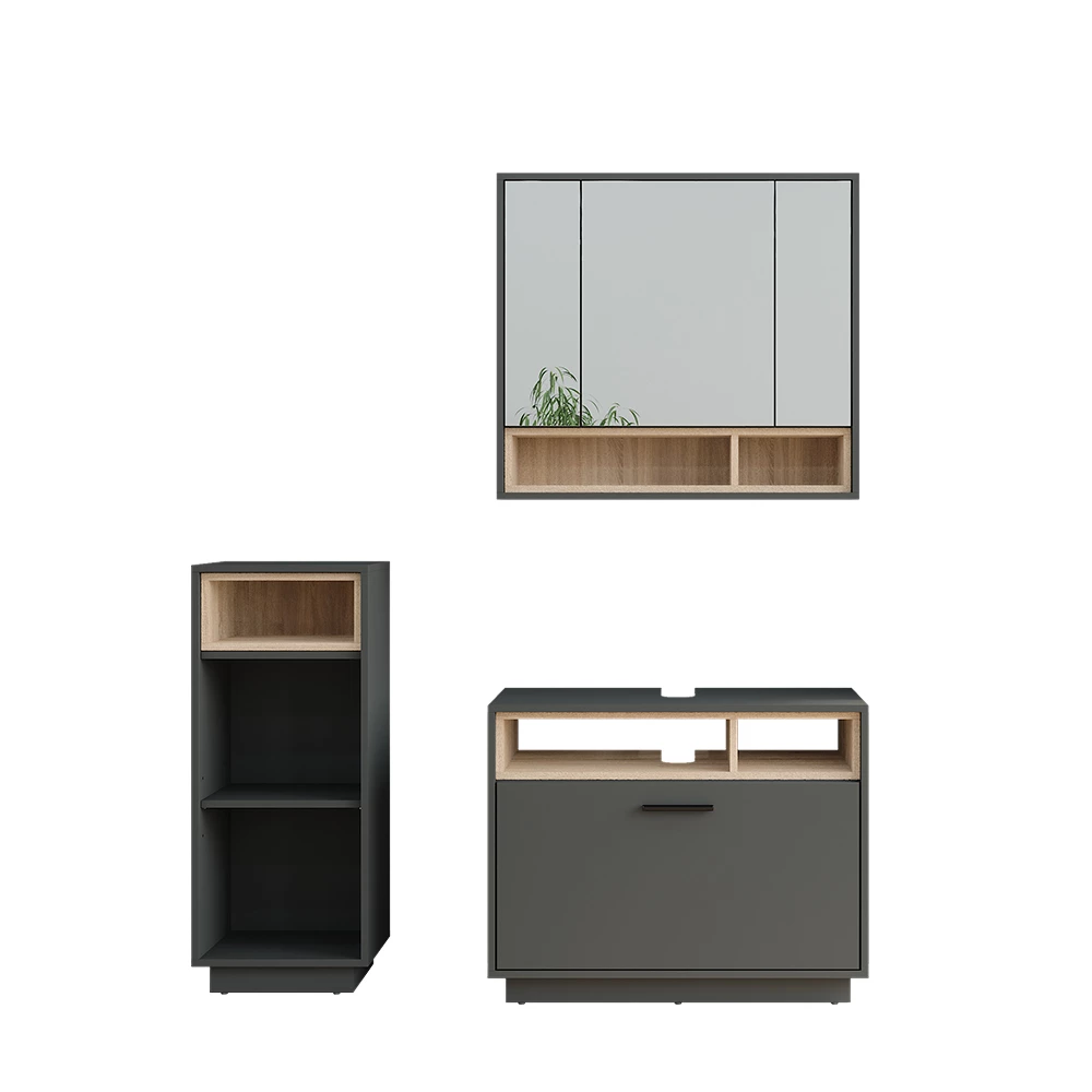 Badmöbel-Set Beatrice Anthrazit/Sonoma 3 Teile mit Midischrank Vicco