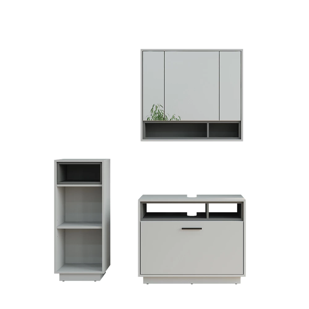 Badmöbel-Set Beatrice Grau/Anthrazit 3 Teile mit Midischrank Vicco