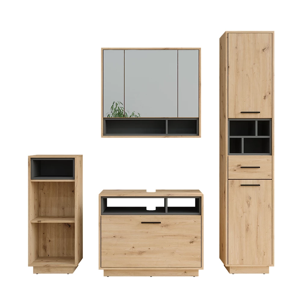 Badmöbel-Set Beatrice Artisan Eiche/Anthrazit Set 4 Vicco