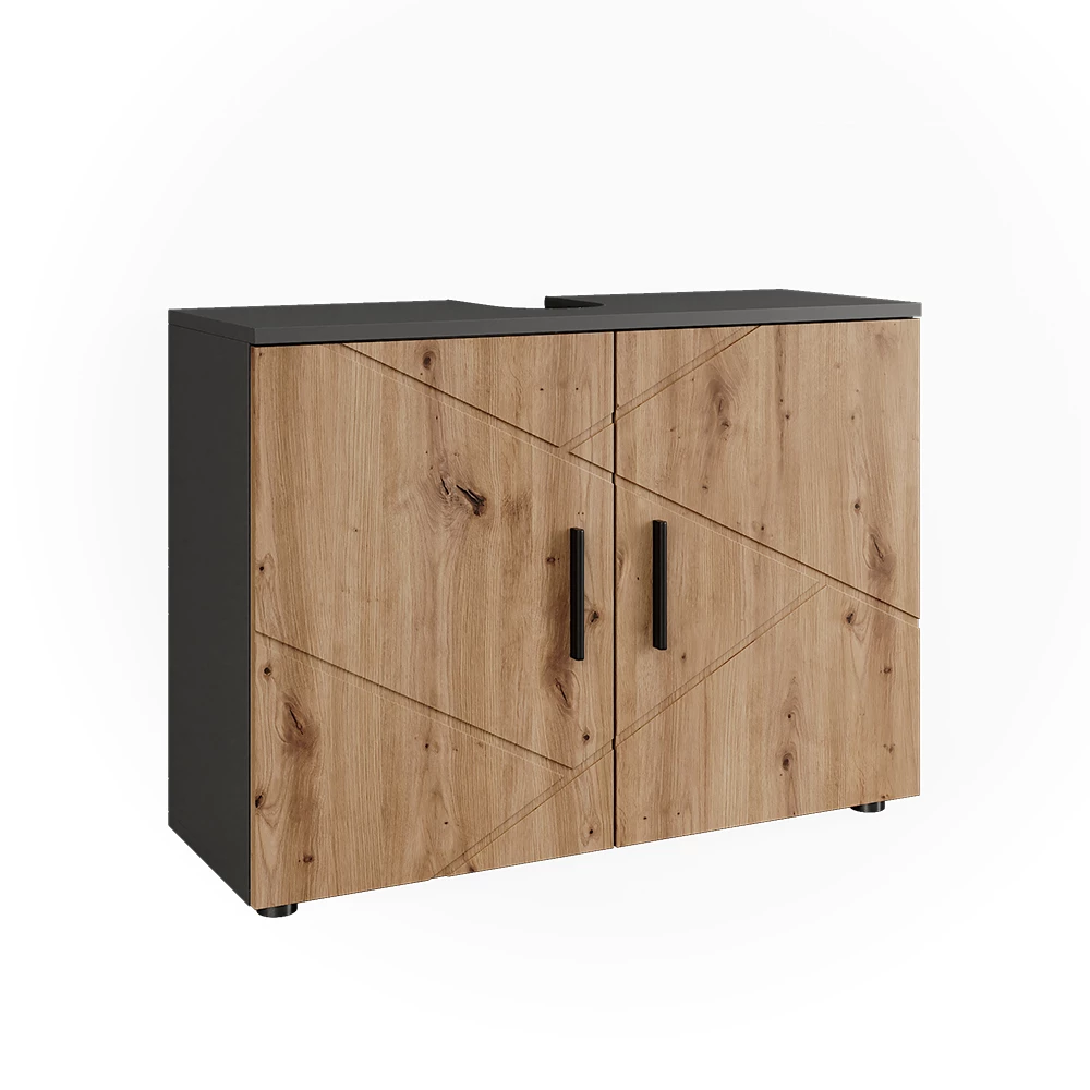 Waschtischunterschrank Irma Anthrazit/Artisan 80 x 59 cm mit 2 Türen Vicco