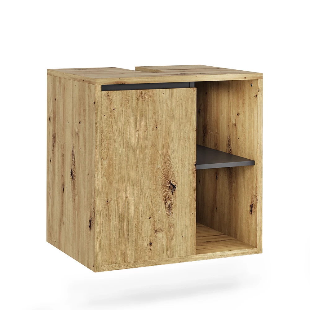 Waschbeckenunterschrank Viola Artisan/Grau 60 x 60 cm mit offenen Regalen Vicco