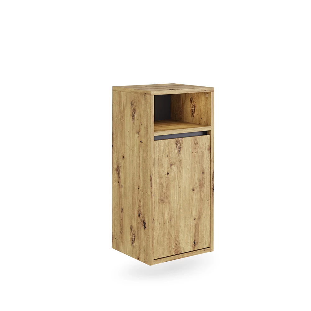 Badschrank Viola Artisan/Grau 38 x 80 cm mit Wäschkorb Vicco