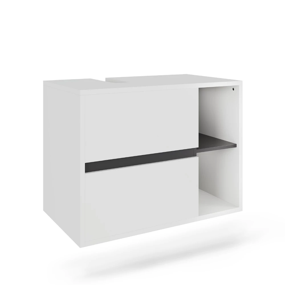 Waschbeckenunterschrank Viola Weiß/Grau 80 x 60 cm mit 2 Schubladen Vicco