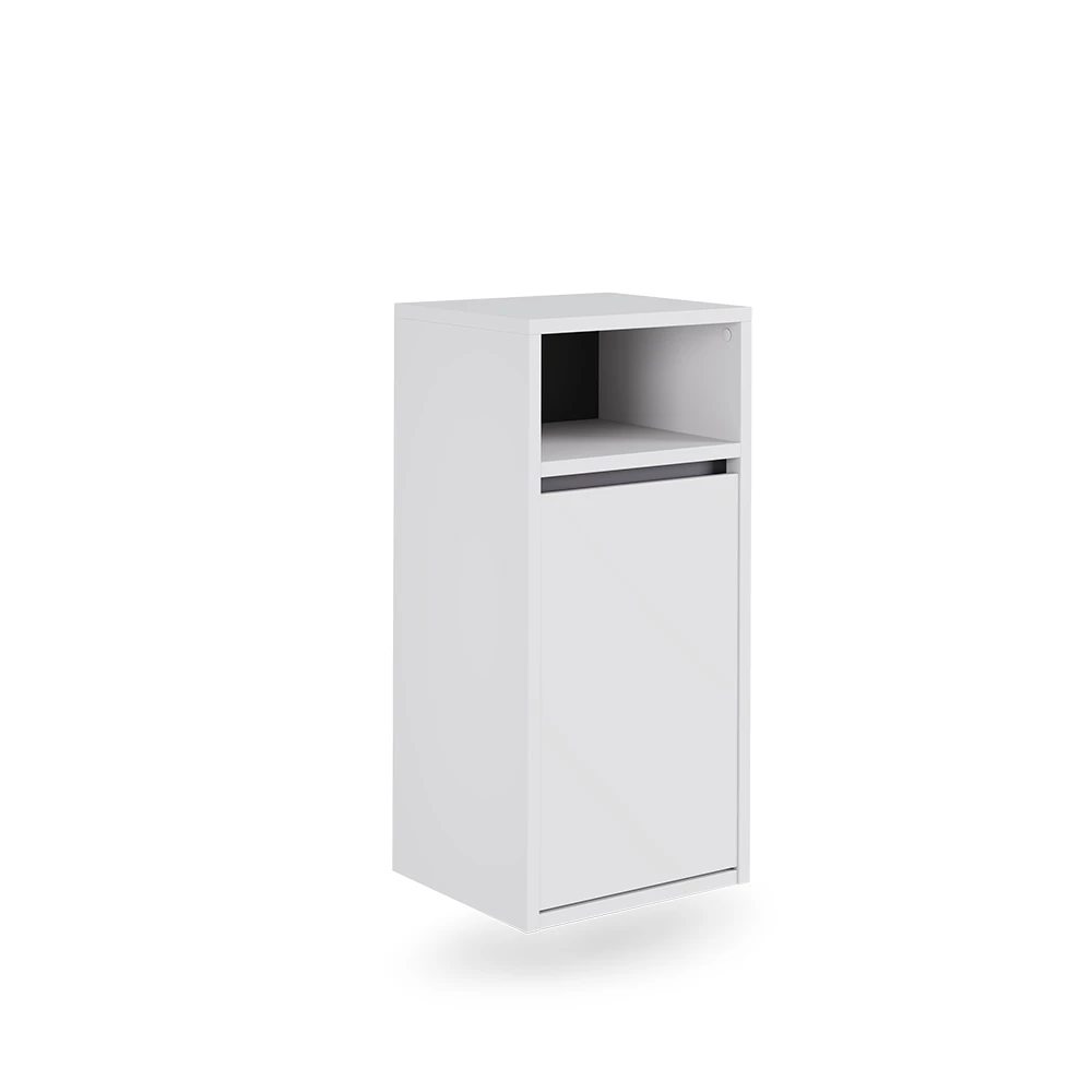Badschrank Viola Weiß/Grau 38 x 80 cm mit Wäschkorb Vicco