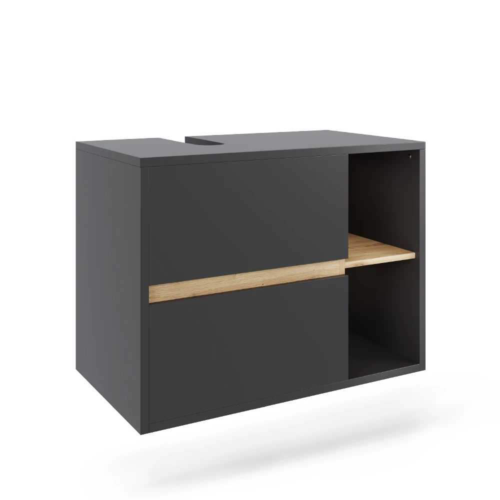 Waschbeckenunterschrank Viola Grau/Artisan 80 x 60 cm mit 2 Schubladen Vicco