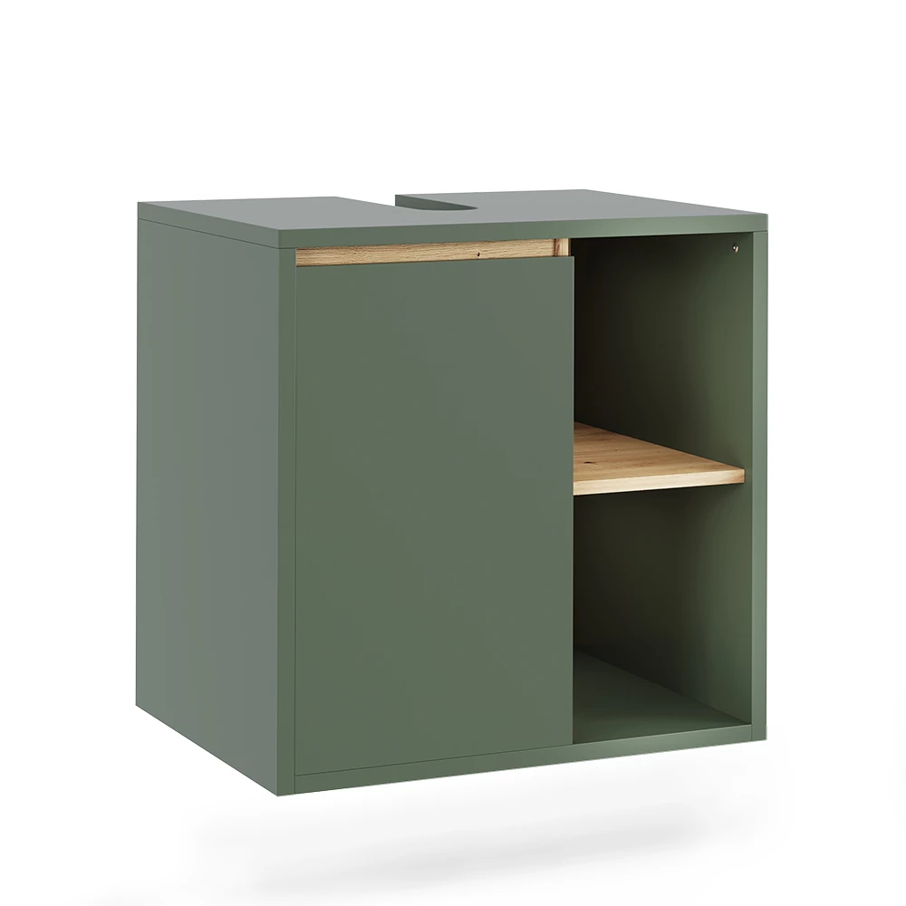 Waschbeckenunterschrank Viola Grün/Artisan 60 x 60 cm mit offenen Regalen Vicco