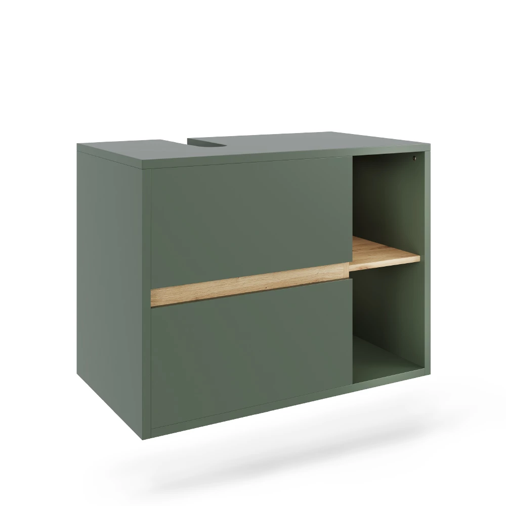 Waschbeckenunterschrank Viola Grün/Artisan 80 x 60 cm mit 2 Schubladen Vicco