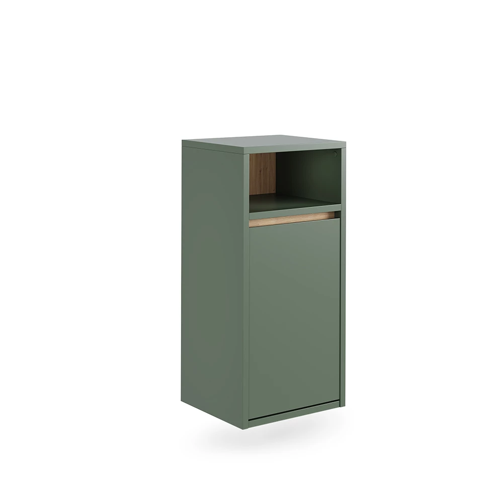 Badschrank Viola Grün/Artisan 38 x 80 cm mit Wäschkorb Vicco