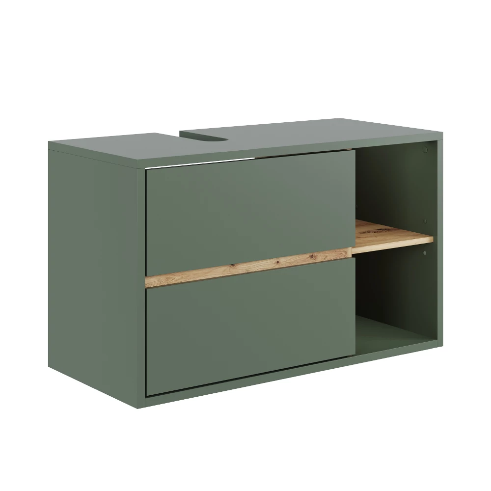 Waschbeckenunterschrank Viola Grün/Artisan 100 x 60 cm mit 2 Schubladen Vicco