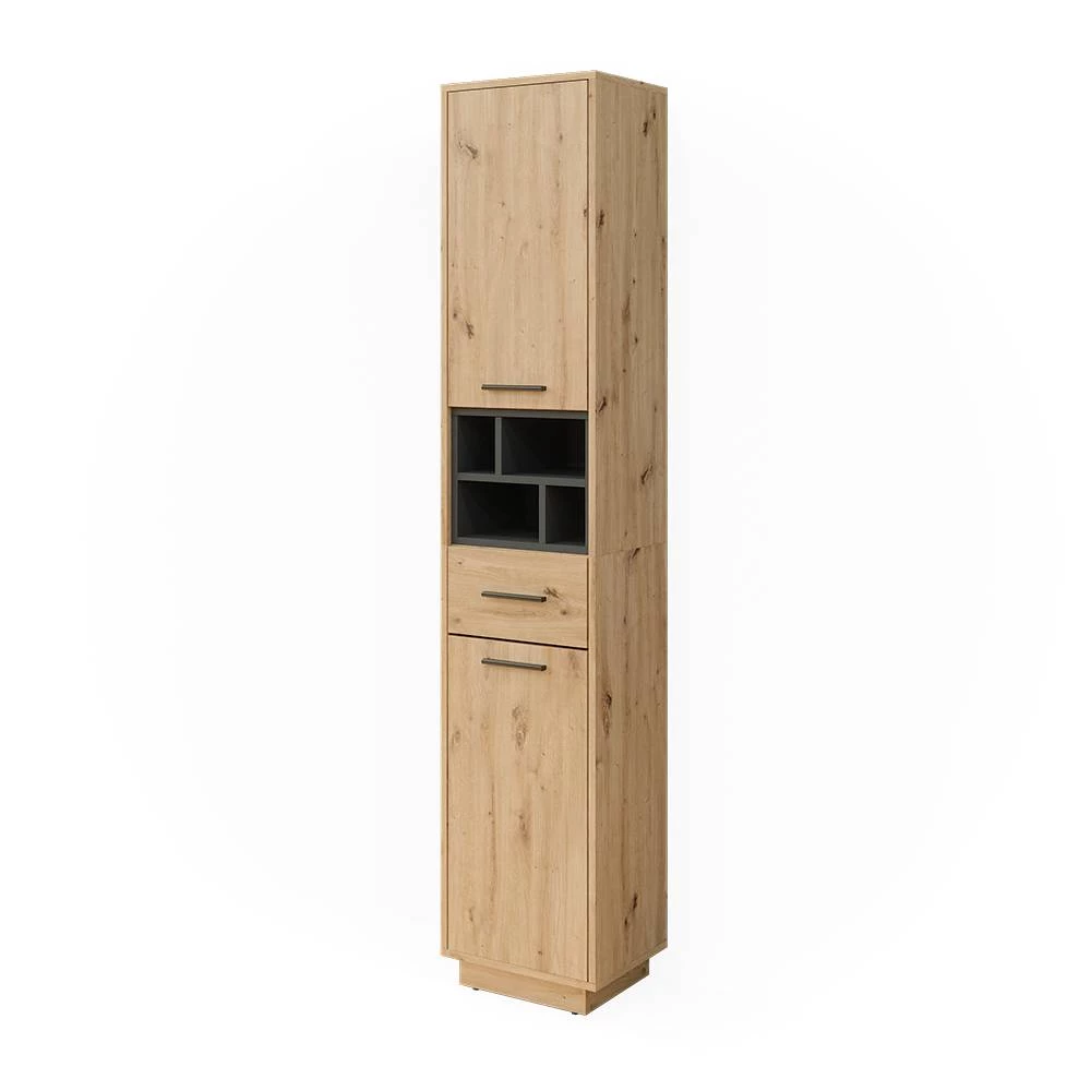 Badschrank Beatrice Artisan Eiche/Anthrazit 38 x 190 cm mit Türen, Schublade Vicco