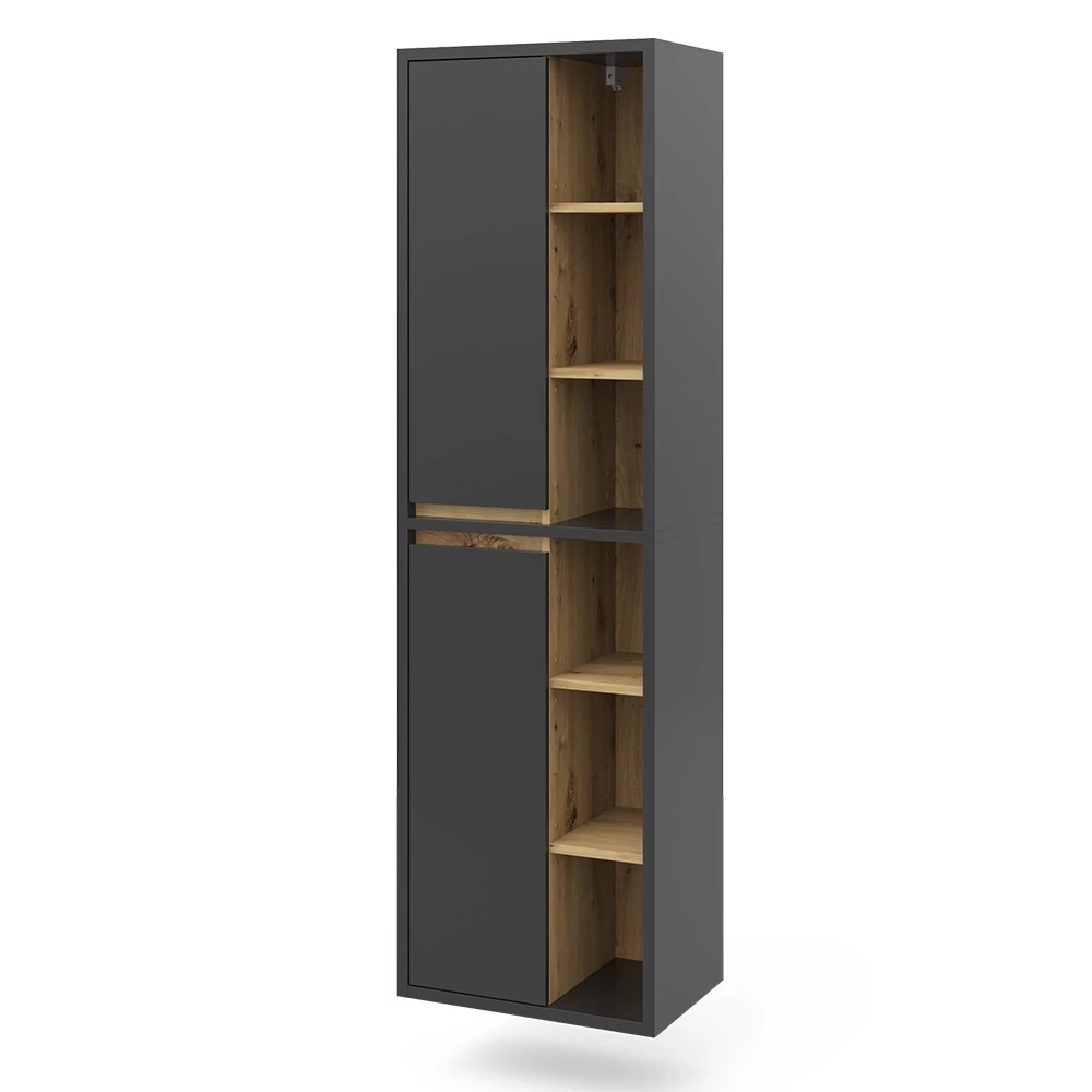 Badschrank Viola Anthrazit 50 x 170 cm mit Türen, und offenen Fächern Vicco
