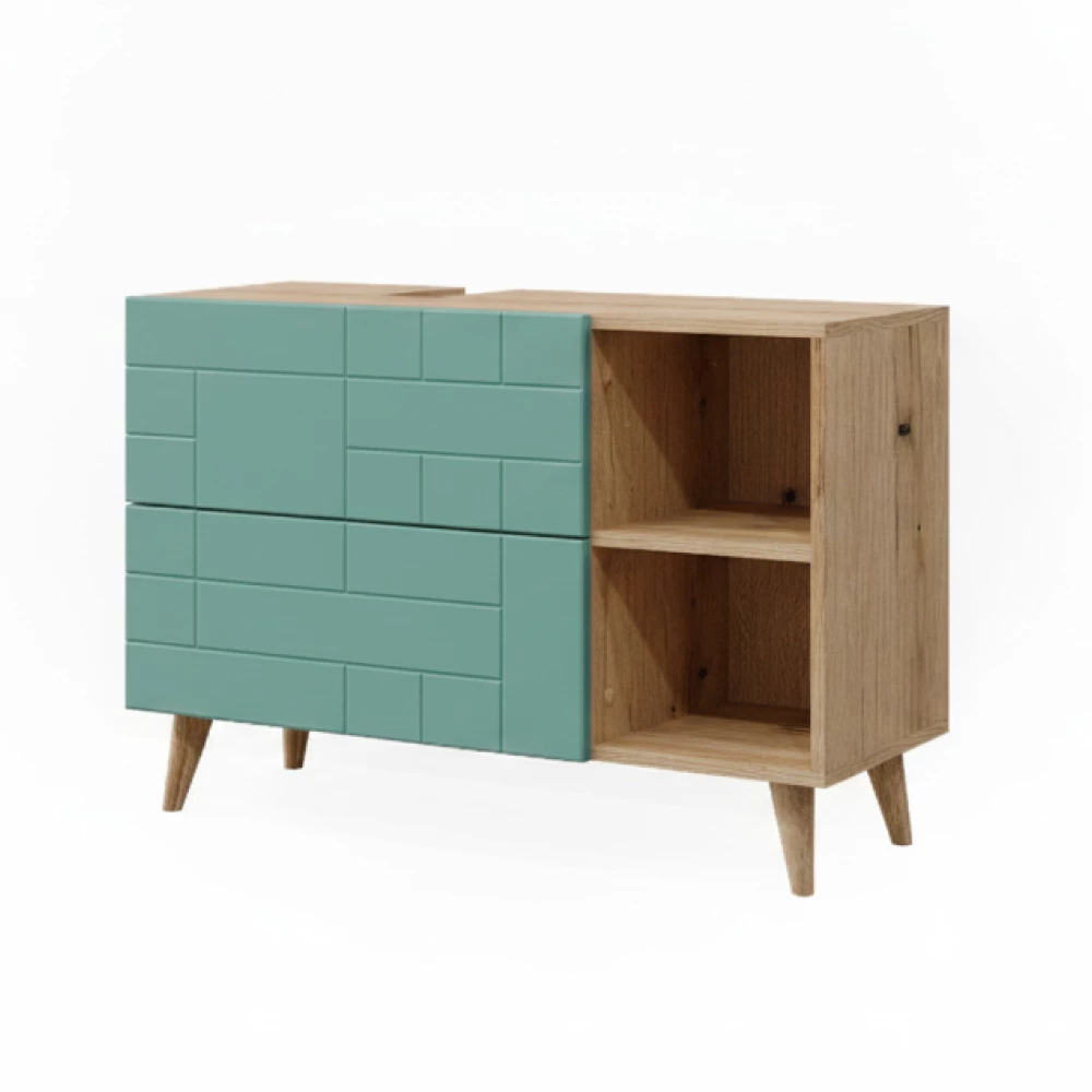 Waschbeckenunterschrank Rudi Mintgrün 90 x 59 cm mit 2 Schubladen Vicco