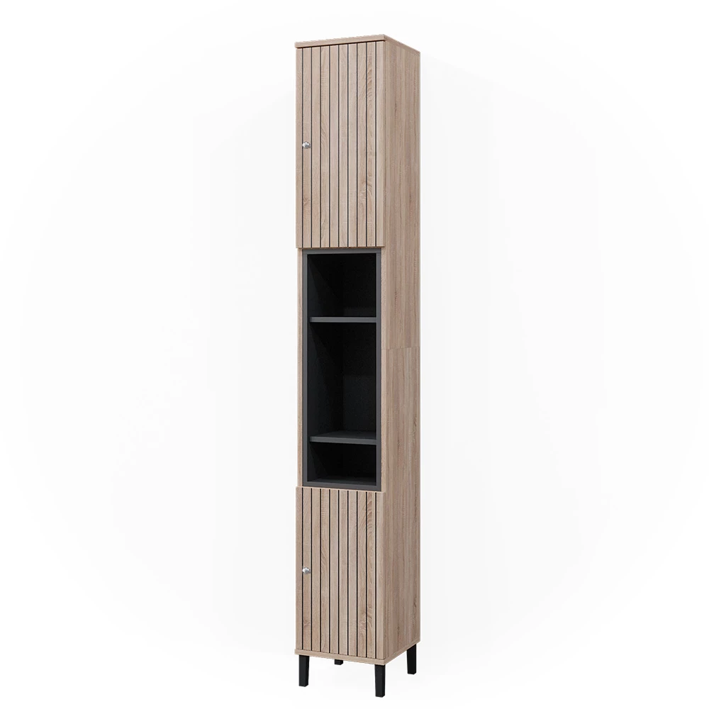 Badschrank Aquis Sonoma 30 x 190 cm mit Türen, und offenen Fächern Vicco