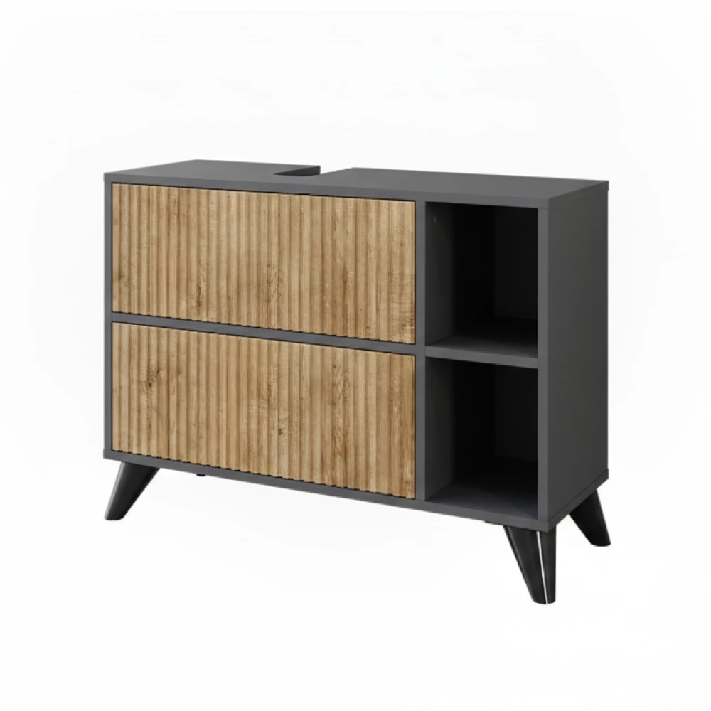 Waschbeckenunterschrank Leano Anthrazit/Bergeiche 80 x 62 cm mit 2 Schubladen Vicco