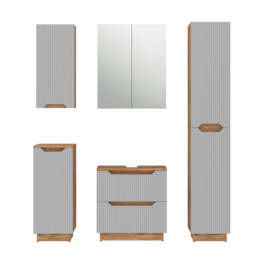 Badmöbel-Set Lotta Eiche/grau gestreift 5 Teile Vicco
