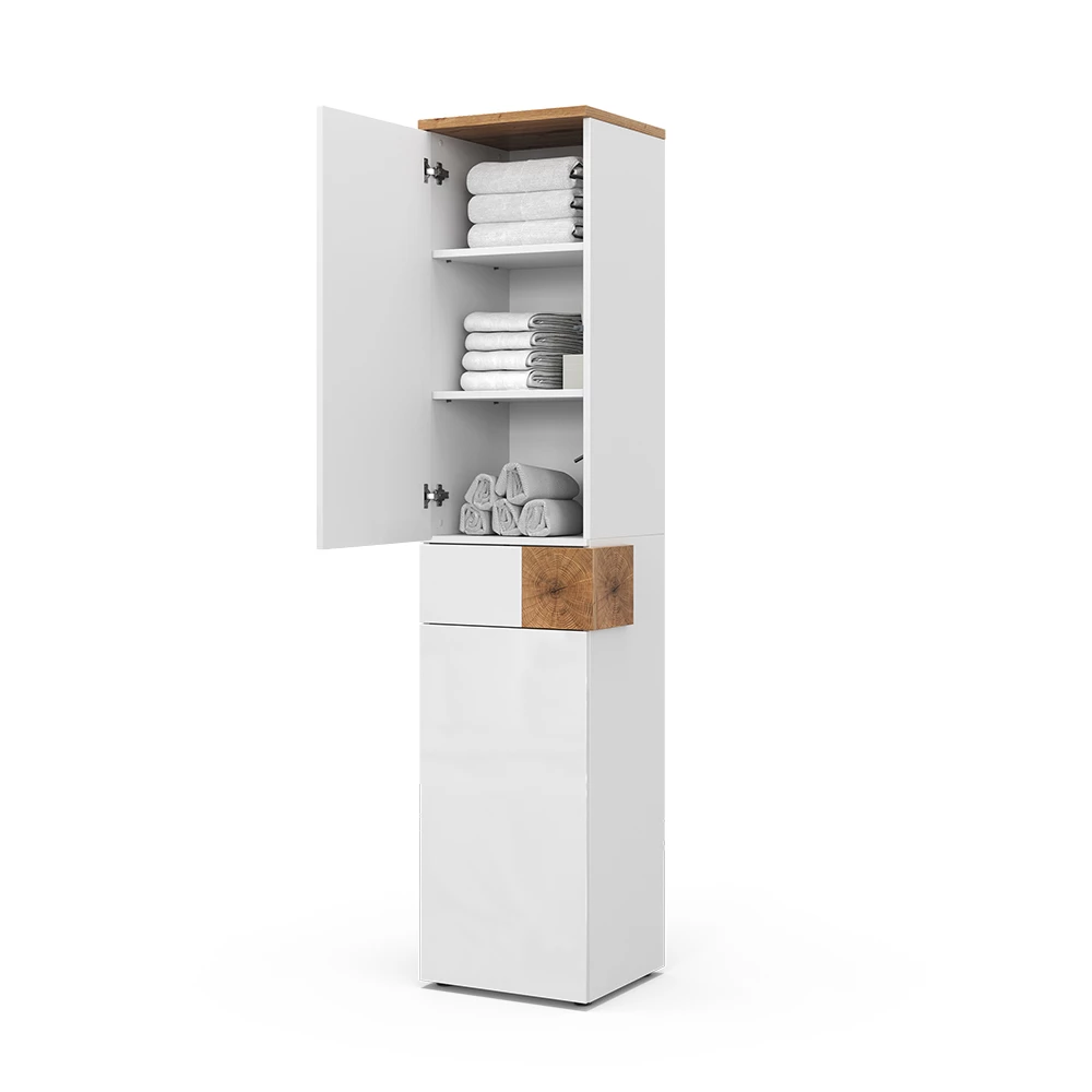 Badschrank Eden Weiß 40 x 184.2 cm mit 2 Türen und Schublade Vicco