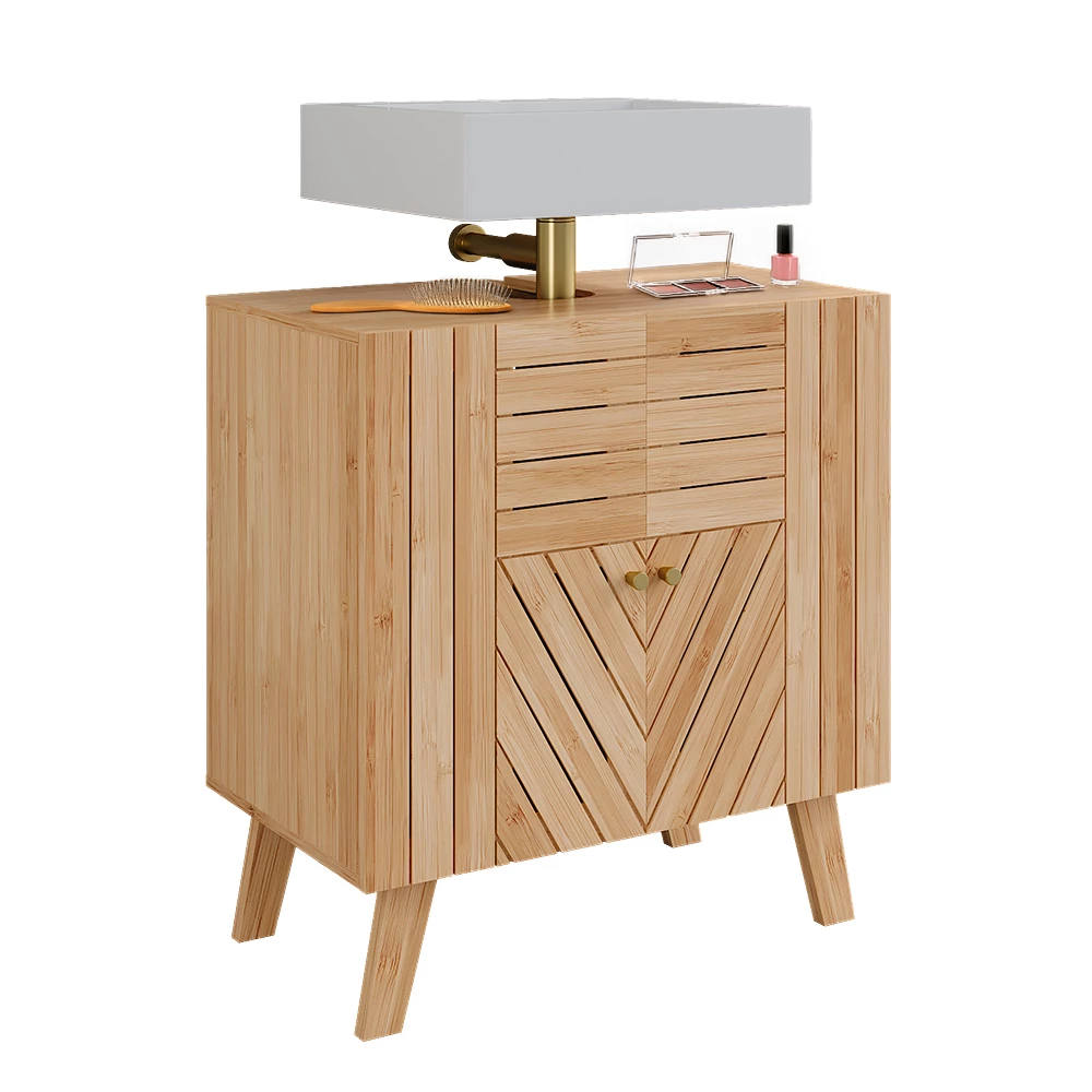 Waschbeckenunterschrank Lucie Bambus 60 x 65 cm mit 2 Türen Vicco