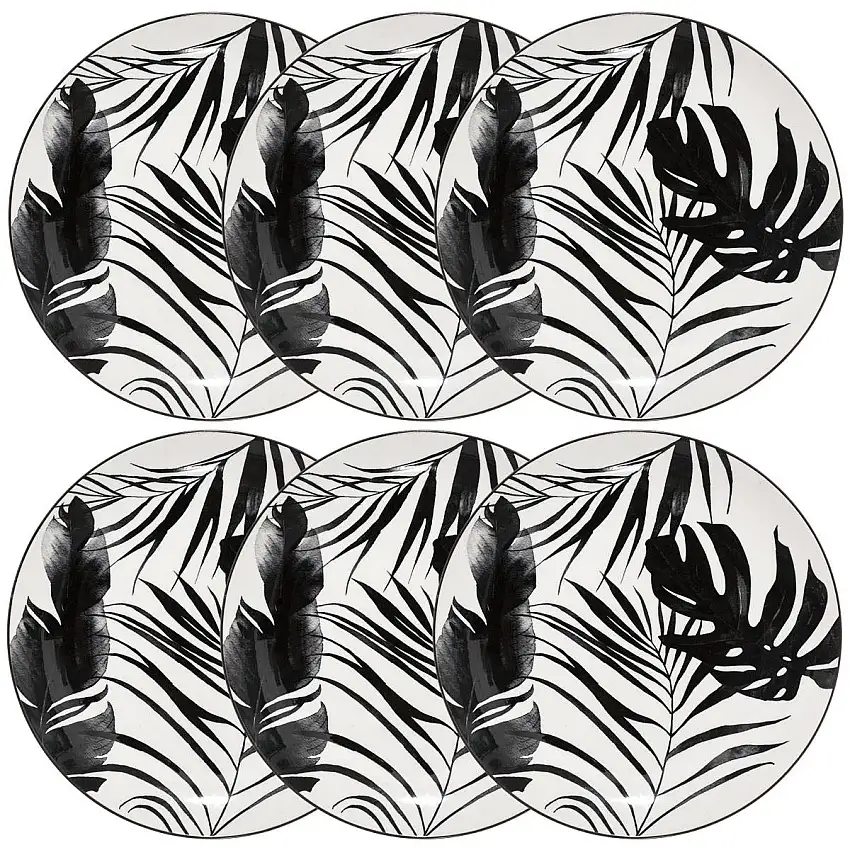 6er-Set flacher Teller „Palme“ D.26,6 cm, Schwarz