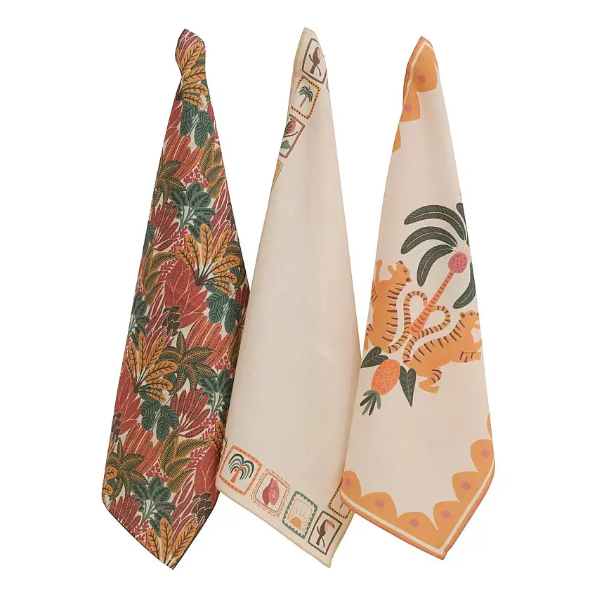 3er-Set Geschirrtücher "Tropical" Orange, 180 g/m2, 70x45 cm
