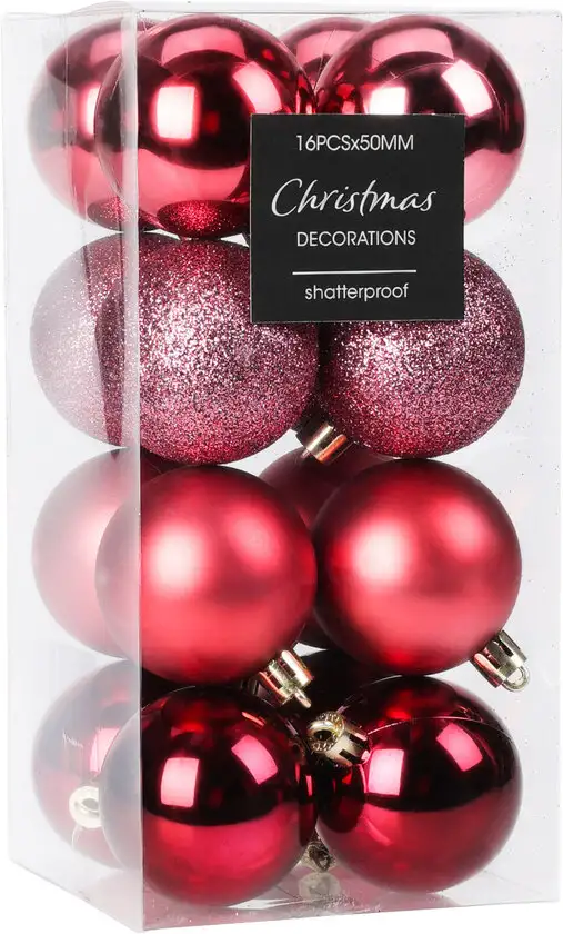 Weihnachtskugel 16-teilig pink matt glänzend glitzernd je 5cm Kunststoff bruchfest