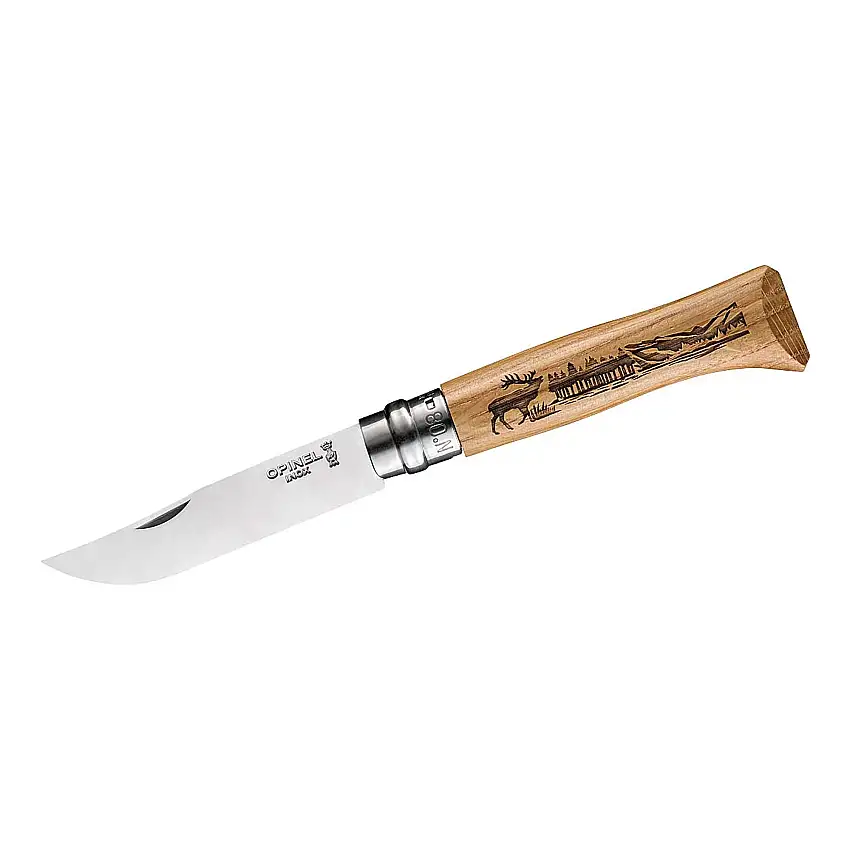 Opinel-Messer, Größe 8, Animalia, Motiv Hirsch, Sandvikstahl