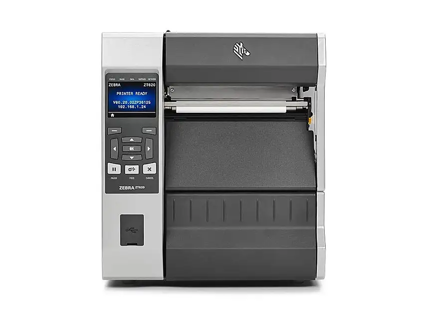 ZEBRA ZT620, 8 Punkte/mm (203dpi), Disp. (Farbe), RTC, Display, RFID, ZPL, ZPLII, USB, RS232, BT, Ethernet, ZT62062-T0E01C0Z