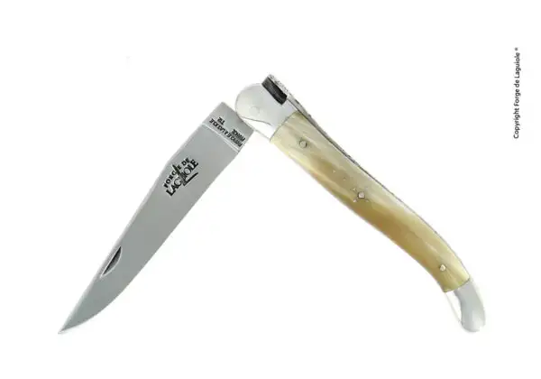 Couteau pliant 11 cm en corne claire, mitres inox finition brillante