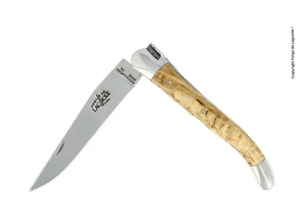 Couteau pliant 11 cm en bouleau, mitres inox finition brillante