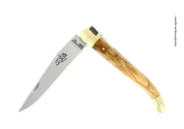 Couteau pliant 11 cm manche olivier, mitres laiton