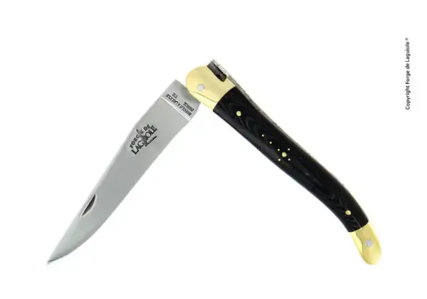 Couteau pliant 11 cm en tissu compressé noir, mitres laiton