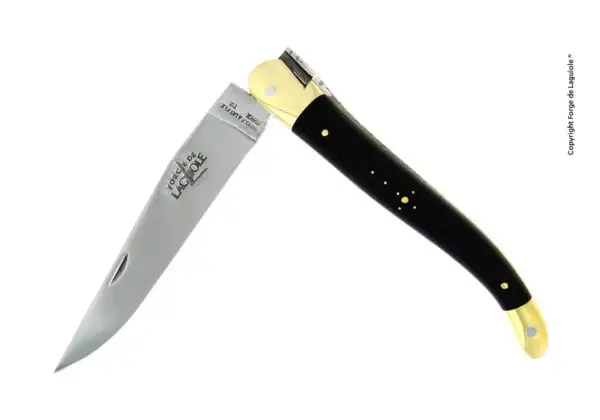 Couteau Laguiole 12 cm en corne foncée, mitres laiton