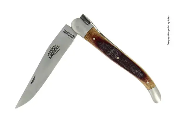 Couteau Laguiole 12 cm en chêne de barrique, mitres inox finition satinée
