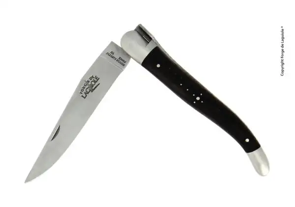 Couteau Laguiole 12 cm en ébène, mitres inox finition satinée