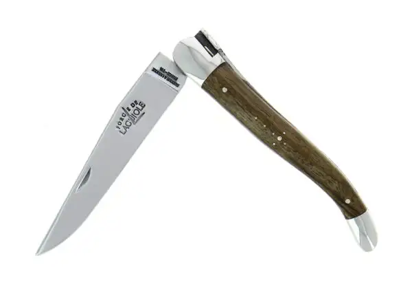 Couteau pliant 12 cm en noyer, mitres inox finition brillante