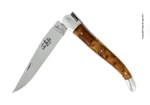 Couteau pliant 12 cm en thuya, mitres inox finition brillante