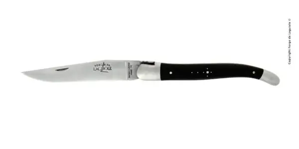 Couteau pliant de Laguiole ressort guilloché "Boraldes" manche en ébène finition satinée