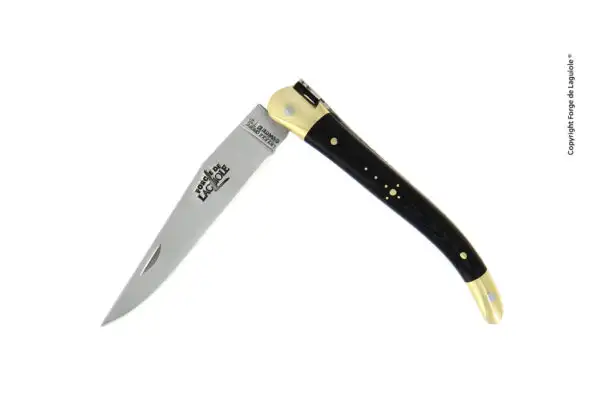 Couteau pliant 9 cm en tissu compressé noir, mitres laiton