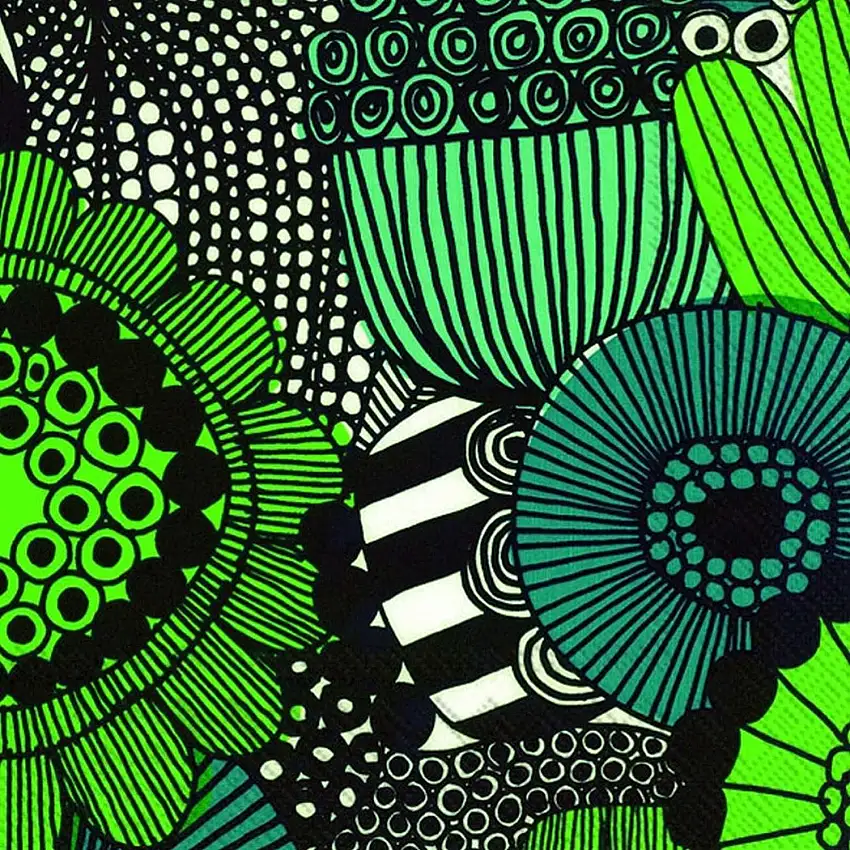 Marimekko Siirtolapuutarha (Schrebergarten) Papierservietten 33x33 cm 20 Stk. grün, schwarz, weiß