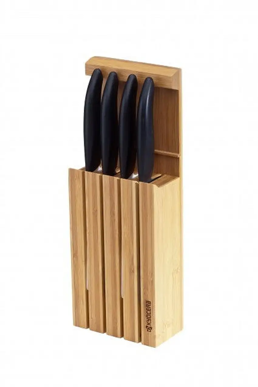 Kyocera Bamboo Messer + Messerblock Nr. Knife Block Set 4WHBK