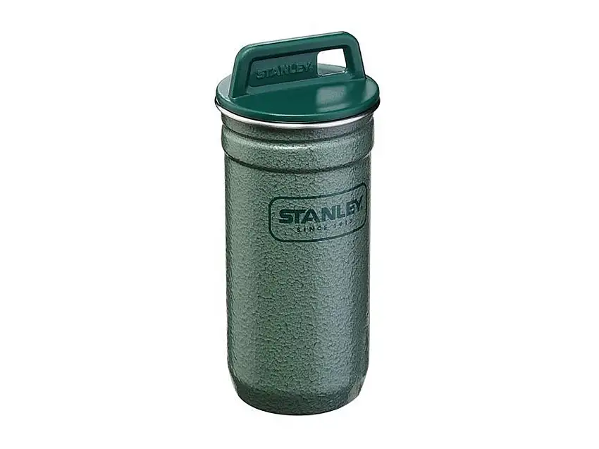 Stanley Adventure Becher-Set, 4x59ml, 18/8 Edelstahl, Hammerschlag grün, Transportbehälter