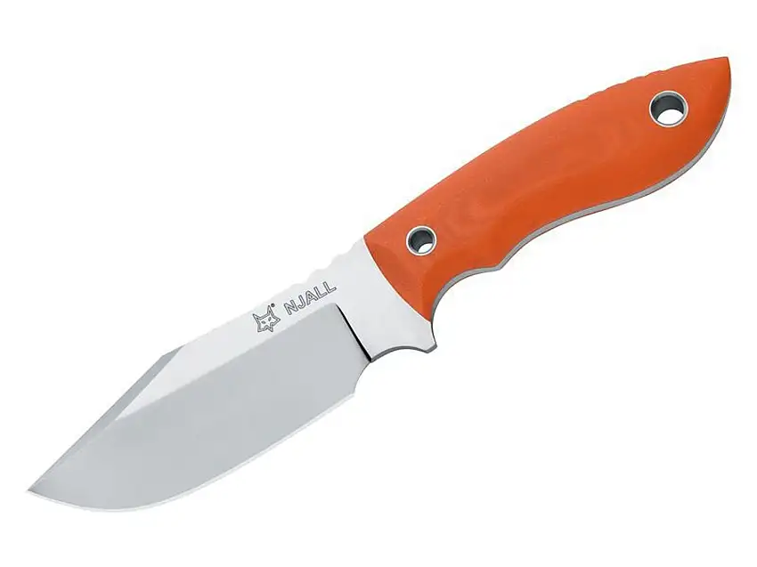 Fox Gürtelmesser Njall, Stahl N690Co, Full Tang, G10-Griffschalen, orange, Lederscheide