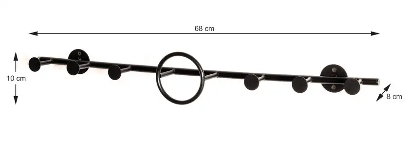 Garderobenleiste Manchester 68 x 10 cm Schwarz Metall, 5 Garderobenhaken