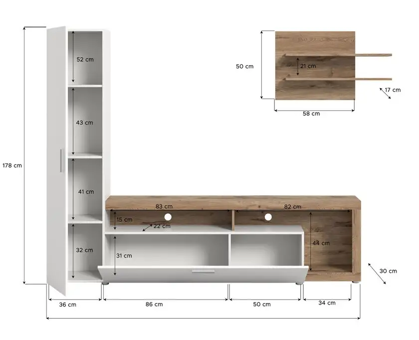 Wohnwand Cross 2-teilig 218x178 cm Weiß/Braun