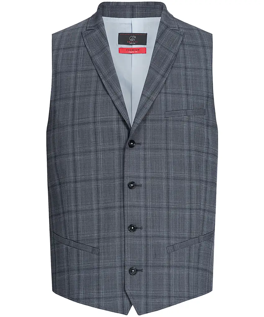 Greiff Herren Weste Glencheck Grau/Blau Regular Fit